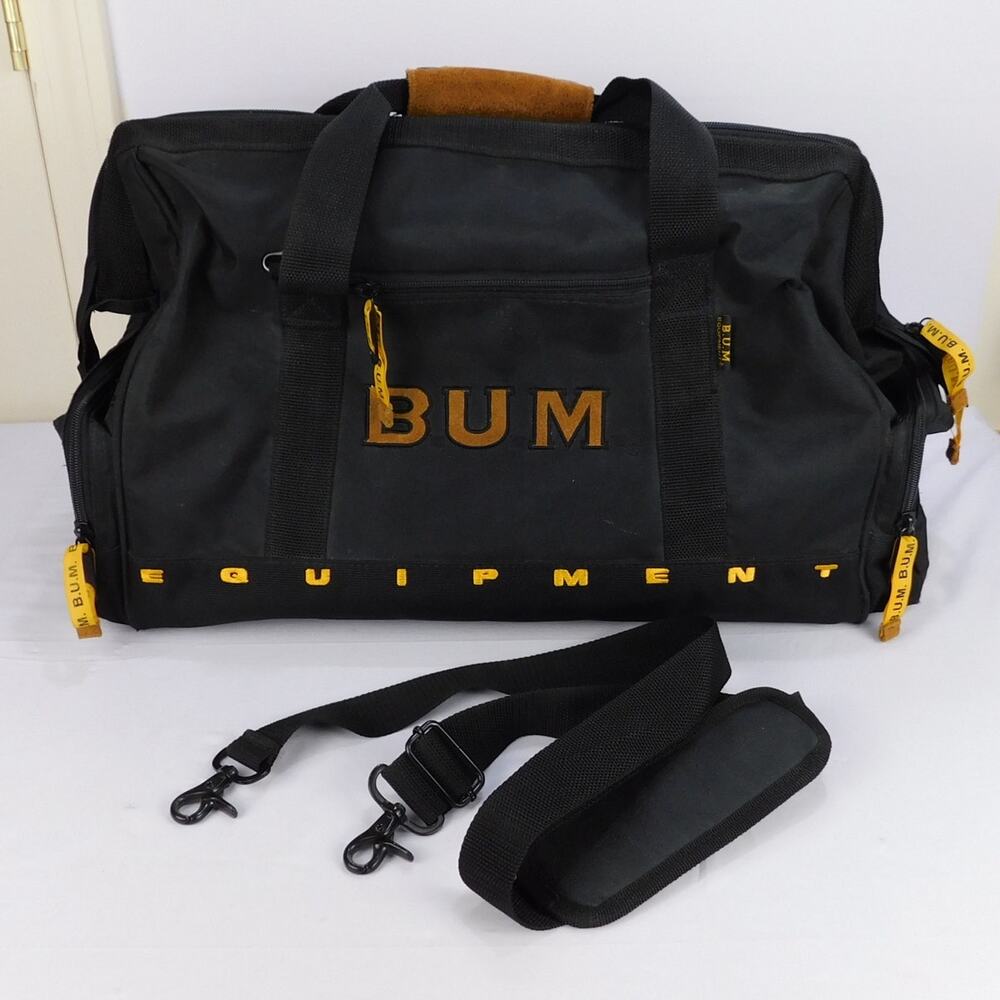 Vintage 90s B.U.M. Equipment Black Duffel Gym Travel Bag Shoulder Strap Black